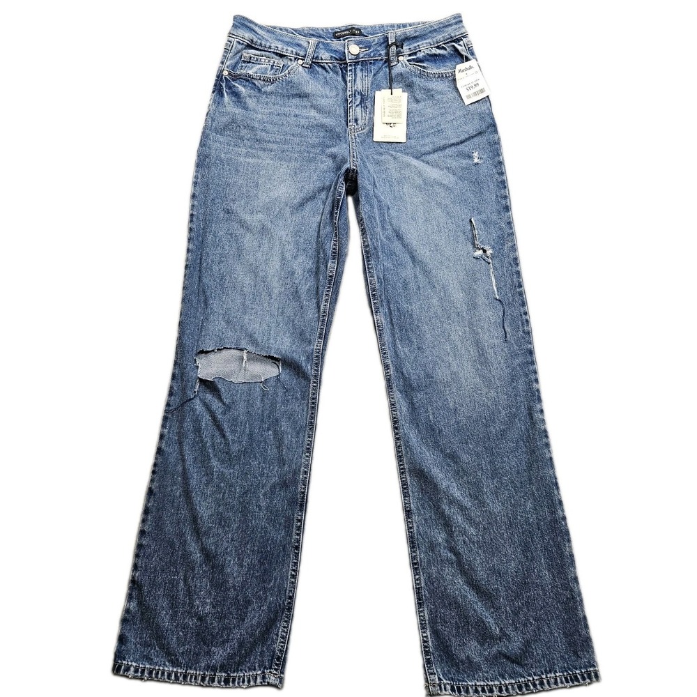 Sincerely Jules Jeans Womens 13/31 Blue Straight Distressed Mid Rise Boyfriend